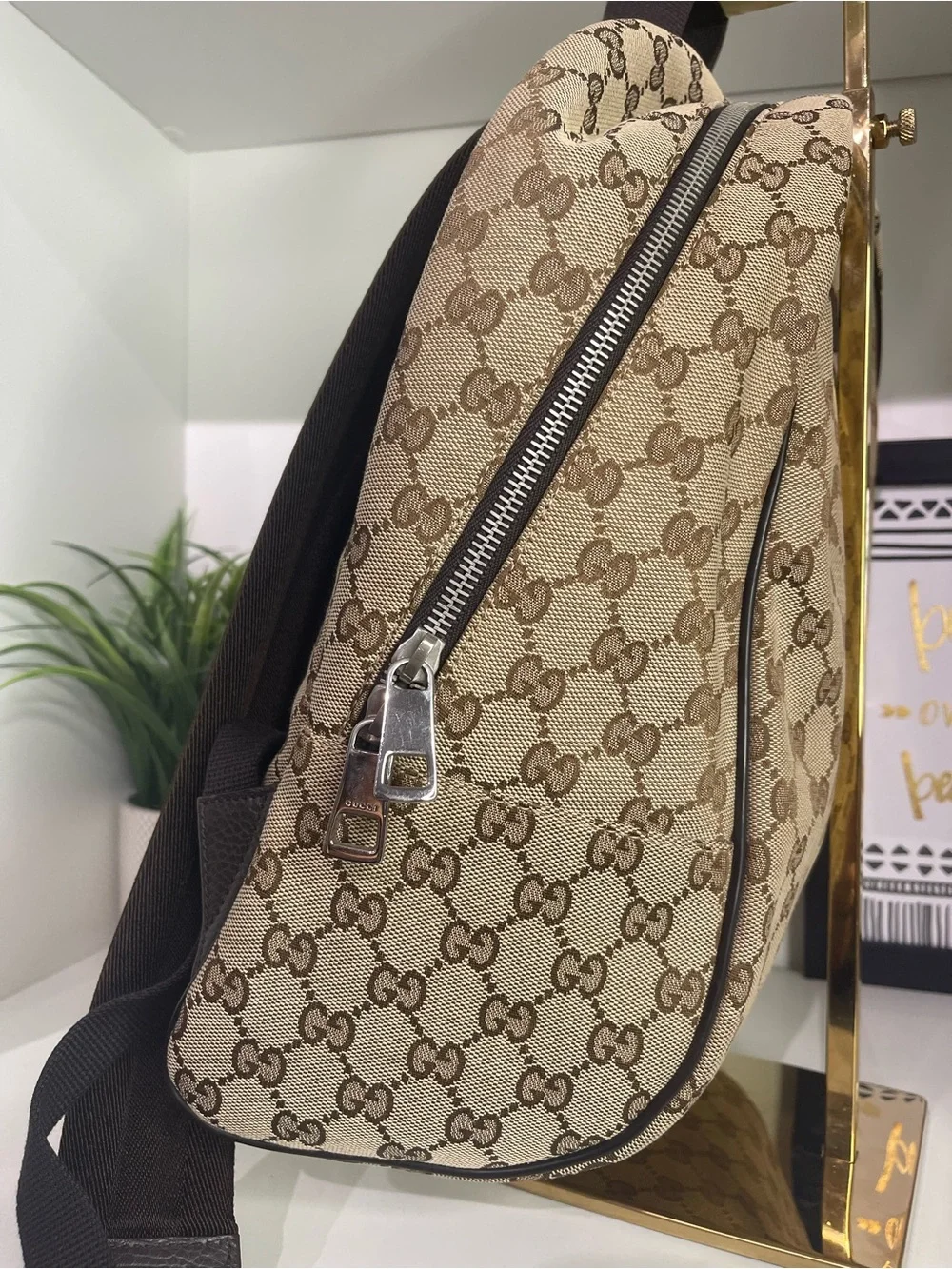 Gucci Brown Beige GG Canvas Backpack